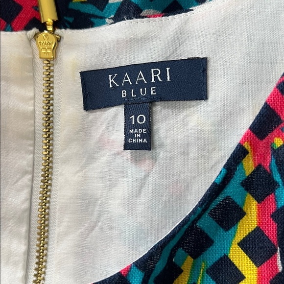 Kaari Blue White/Floral Print Sleeveless Linen Dress with Pockets - Picture 3 of 4